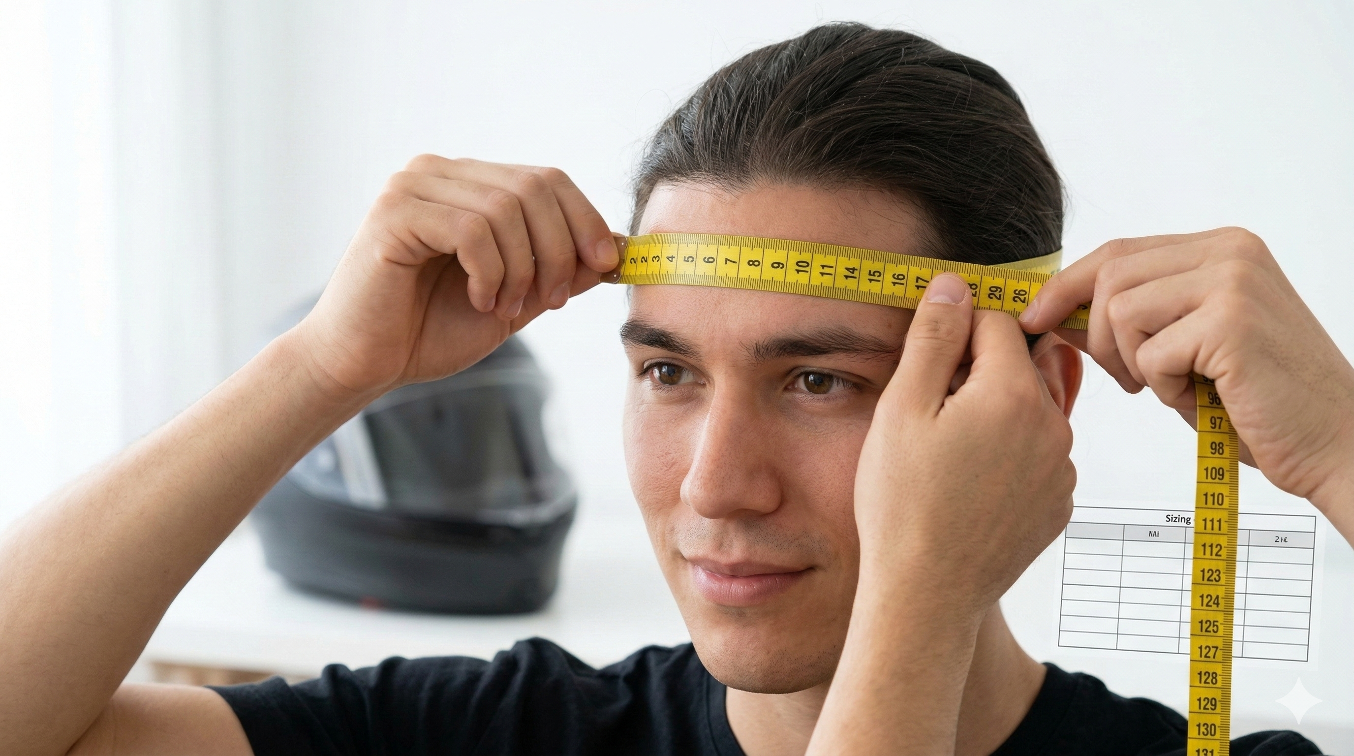 Ilustración de guía de tallas para casco de moto